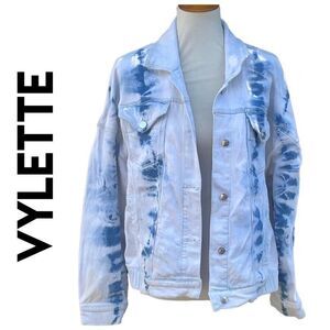 Vylette Women’s White Wash Tie-Dye Denim Jacket  Size Large